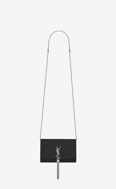 Kate chain wallet with tassel in crocodile embossed leather